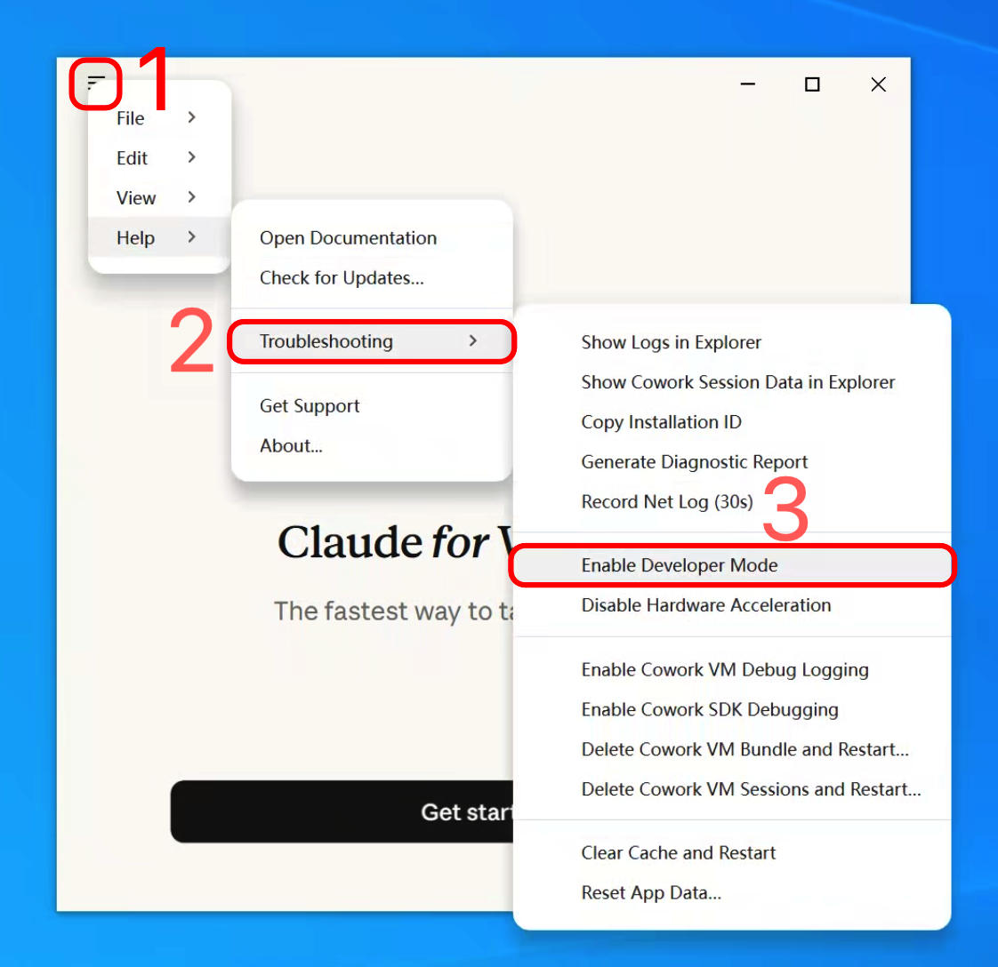 Help → Troubleshooting → Enable Developer Mode